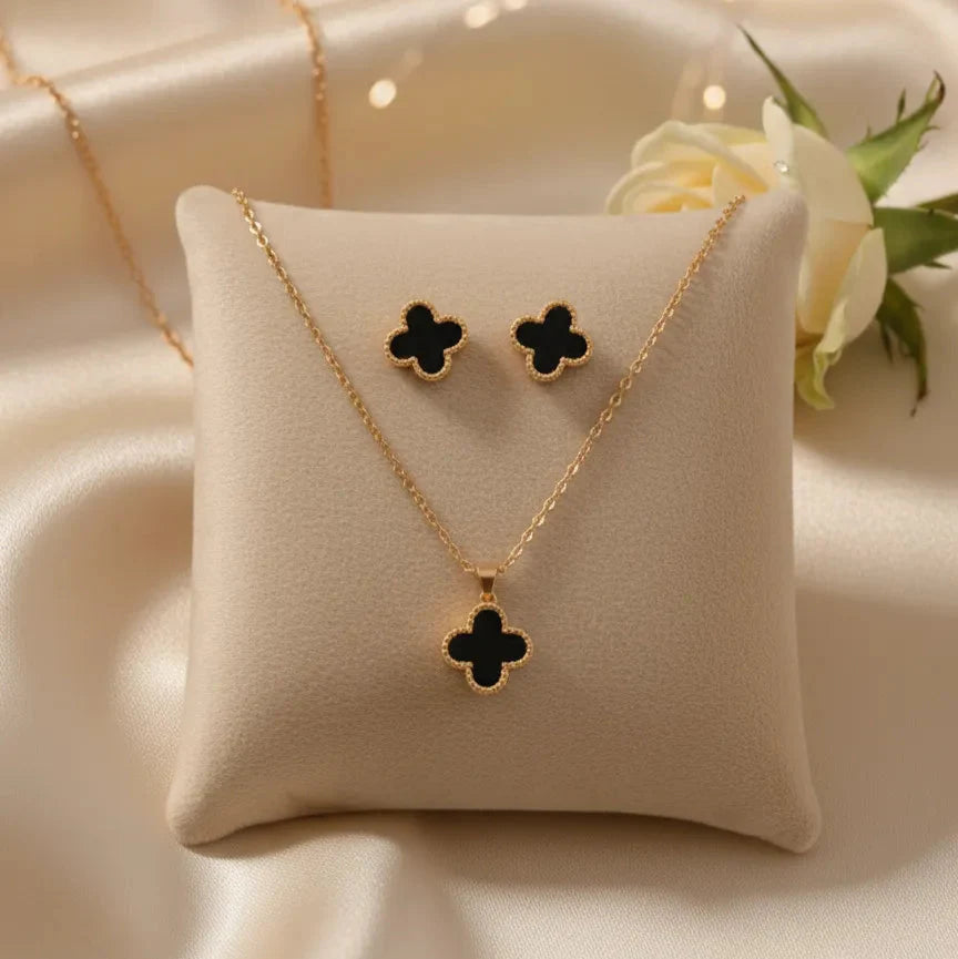 Clover Shaped Necklace with matching studs