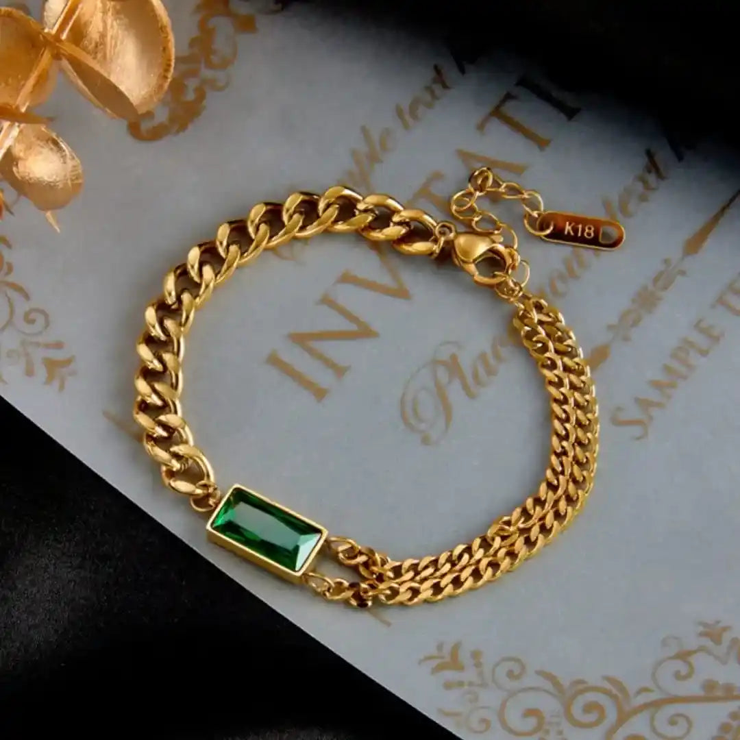 Emerald Green Golden Chain Bracelet