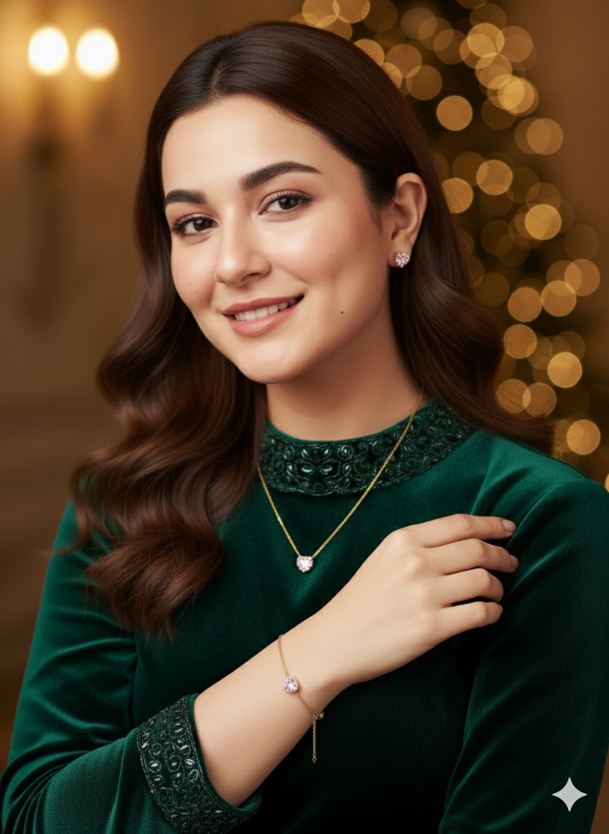 StainlessSteelPinkStoneJewelrySet